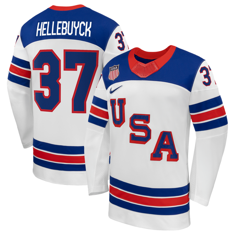 Connor Hellebuyck White US 2026 Away Replica Hockey Jersey, Sportswear Jersey Shirt, Long Sleeve Hockey Sweater Jersey, Casual Gift for Men