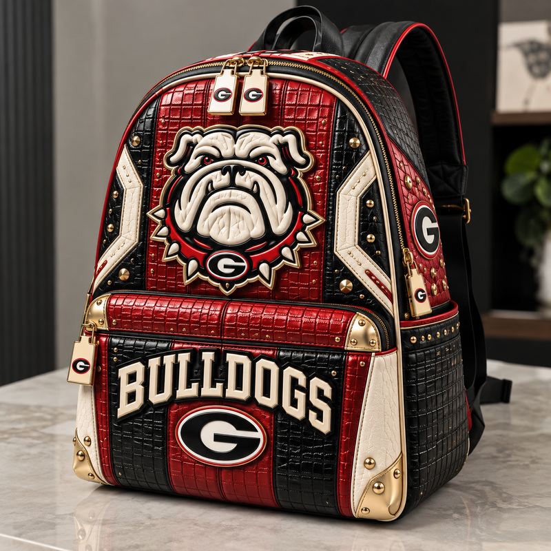UGA Attitude - Bulldog Crest Backpack in Red, Black and Bone