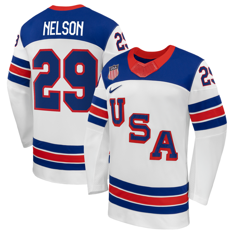 Brock Nelson US Hockey Jersey, White Replica Away Sportswear Jersey Shirt, Long Sleeve Hockey Sweater Jersey, Casual Gift for Men