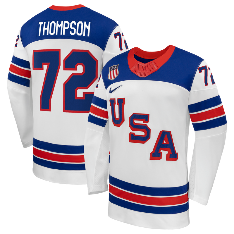 Tage Thompson US Hockey Jersey, White Replica Away Sportswear Jersey Shirt, Long Sleeve Hockey Sweater Jersey, Casual Gift for Men