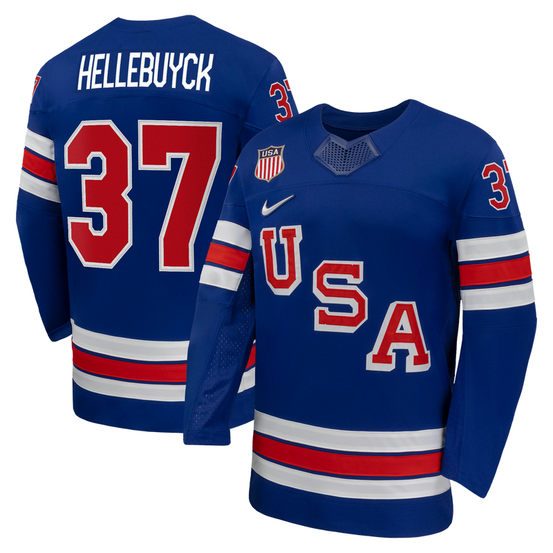 Connor Hellebuyck Royal US 2026 Home Replica Hockey Jersey, Sportswear Jersey Shirt, Long Sleeve Hockey Sweater Jersey, Casual Gift for Men