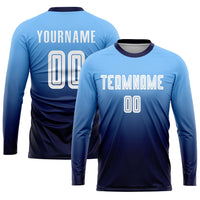 Custom Soccer Jersey, Light Blue White Navy Fashion Sportswear Jersey Shirt, Athletic Mesh Moisture Wicking Jersey, Casual Gift for Men