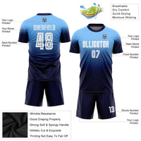 Custom Soccer Jersey, Light Blue White Navy Fashion Sportswear Jersey Shirt, Athletic Mesh Moisture Wicking Jersey, Casual Gift for Men