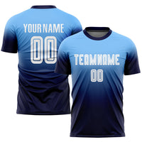 Custom Soccer Jersey, Light Blue White Navy Fashion Sportswear Jersey Shirt, Athletic Mesh Moisture Wicking Jersey, Casual Gift for Men