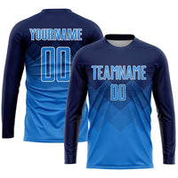 Custom Soccer Jersey, Navy Blue White Sportswear Jersey Shirt, Athletic Mesh Moisture Wicking Jersey, Casual Gift for Men