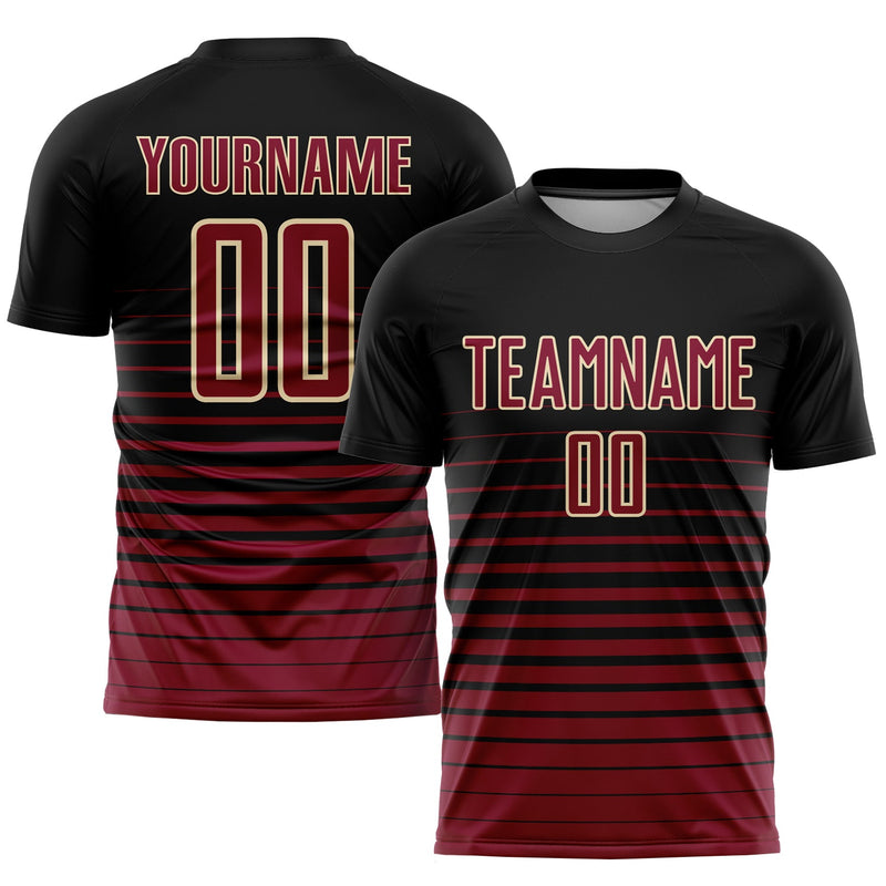 Custom Soccer Jersey, Black Maroon Cream Pinstripe Fashion Sportswear Jersey Shirt, Athletic Mesh Moisture Wicking Jersey, Casual Gift for Men