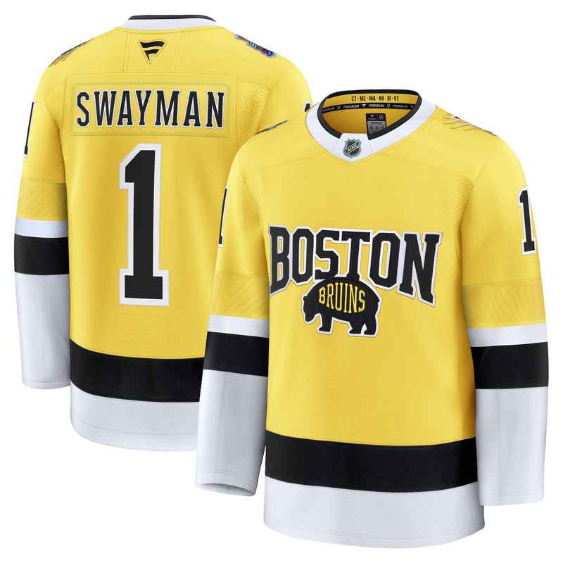 Jeremy Swayman Boston Bruins Hockey Jersey, Gold Premium Sportswear Jersey Shirt, Long Sleeve Hockey Sweater Jersey, Casual Gift for Men
