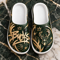 MIL in Gold Script - Green and Cream Graffiti Clogs